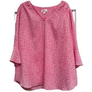 Belle By Kim Gravel‎ Size 1X Hot Pink White Flutter Sleeve Tunic